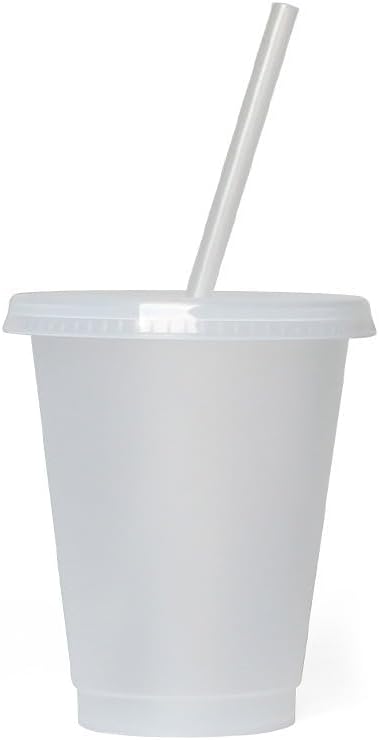 Reusable Translucent Plastic Cups - 16 oz Frosted Clear Cold Drink Tumbler -