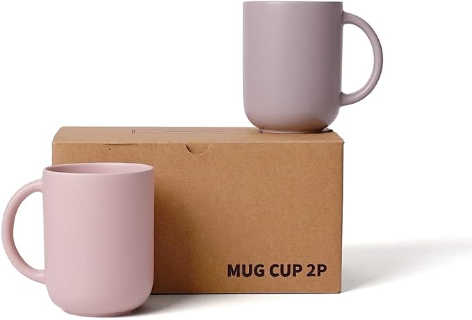 12 oz Ceramic Coffee Mug, Matte Pink White Gray Coffee Mug