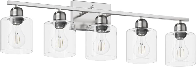 Modern Brushed Nickel 5 Light Bathroom Vanity Light