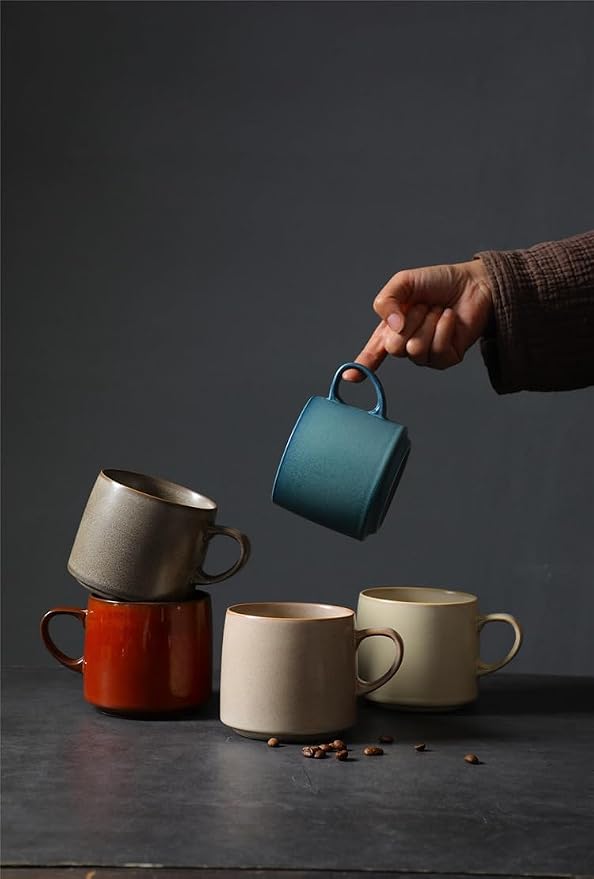 12oz Japanese Style Minimalistic Asian Rustic Reactive Glaze Ceramic Pottery