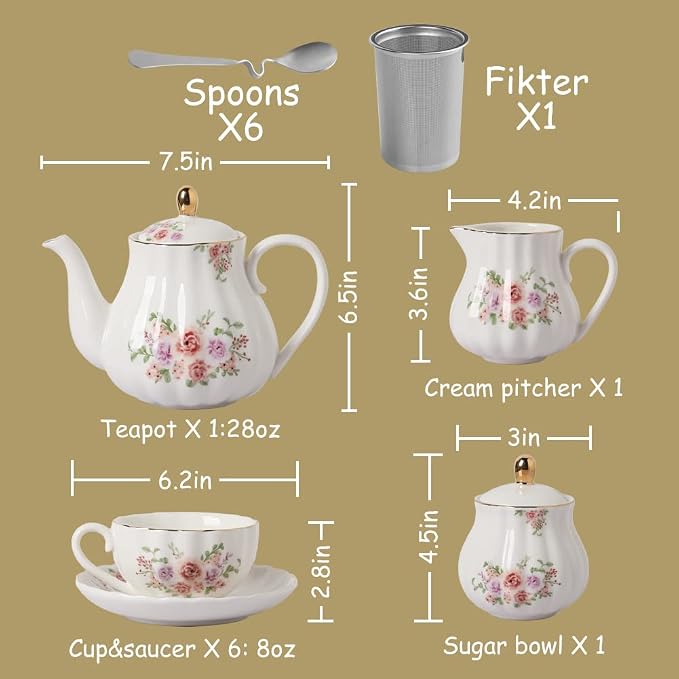 Porcelain Tea Sets British Royal Series, 8 OZ Cups & Saucer Service