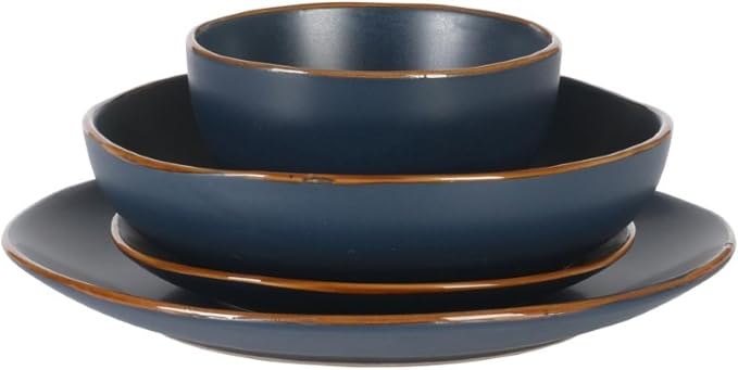 Gibson Home Hazeltine 16-Piece Navy Blue Stoneware Dinnerware Set – Plates and