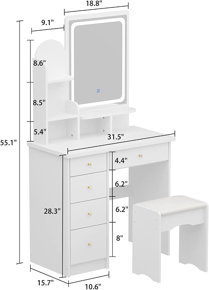 Vanity Set with Rectangular Mirror