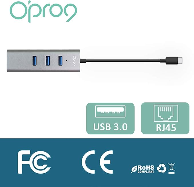 Opro9 4-in-1 USB C to Ethernet Hub, USB OTG Network Adapter, 3xUSB 3.0