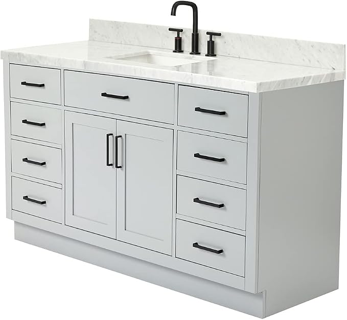 61" Grey Bathroom Vanity, 1.5" Edge Italian Carrara Marble Countertop