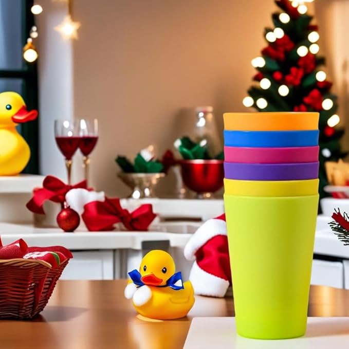 Set of 8, Mini Plastic Cups, Reusable Open Cups in 8 Colors, Stackable Water