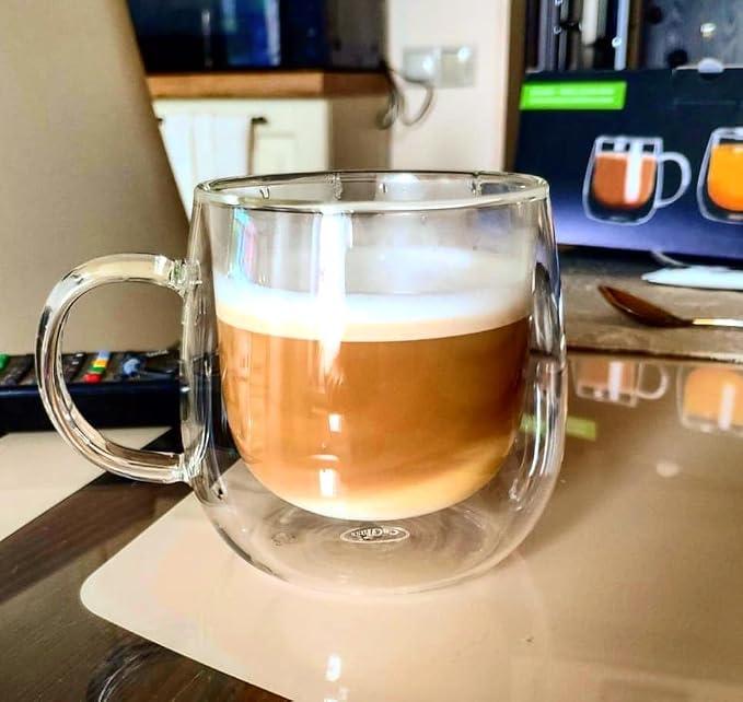 CNGLASS 12oz Double Walled Glass Coffee Mugs, Glass Espresso Mugs