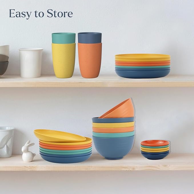 Wheat straw plates and bowls sets of 16