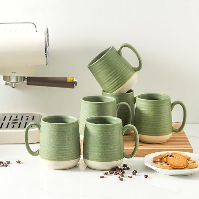 HASENSE Porcelain Coffee Mugs Set of 6, 15 Ounce Large Ceramic Coffee Cups Set
