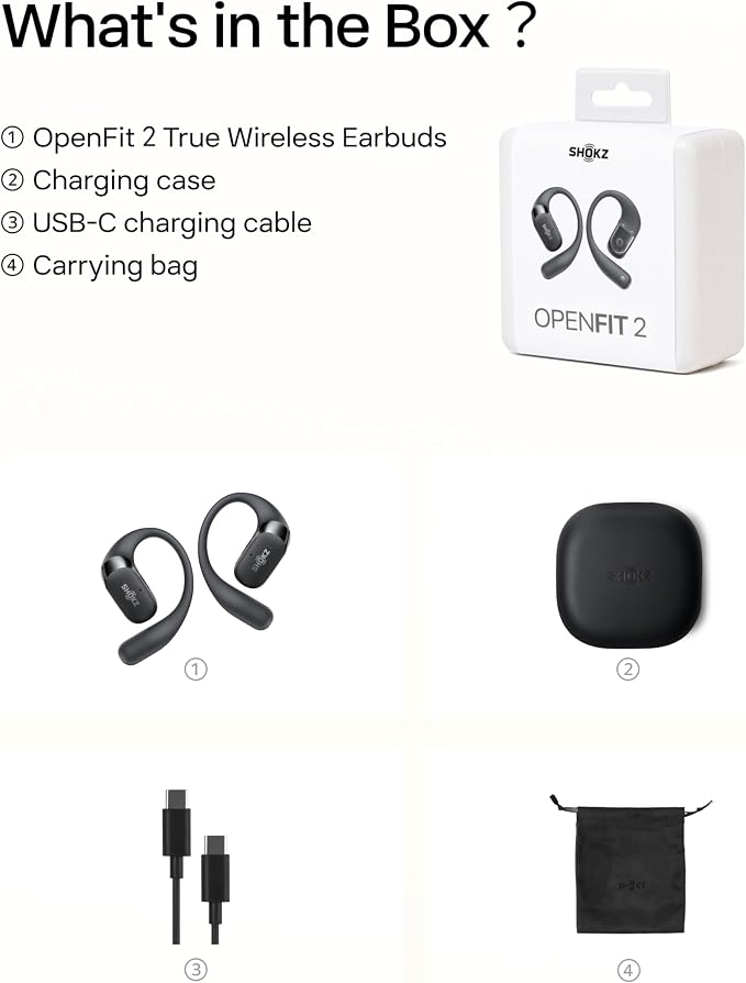 SHOKZ New OpenFit 2 Open-Ear Headphones, True Wireless Bluetooth Earphones