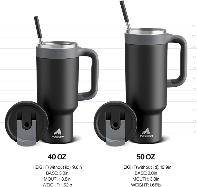POWCAN 40 oz Tumbler with Handle, 2-in-1 Straw and Sip Lid, Dishwasher Safe