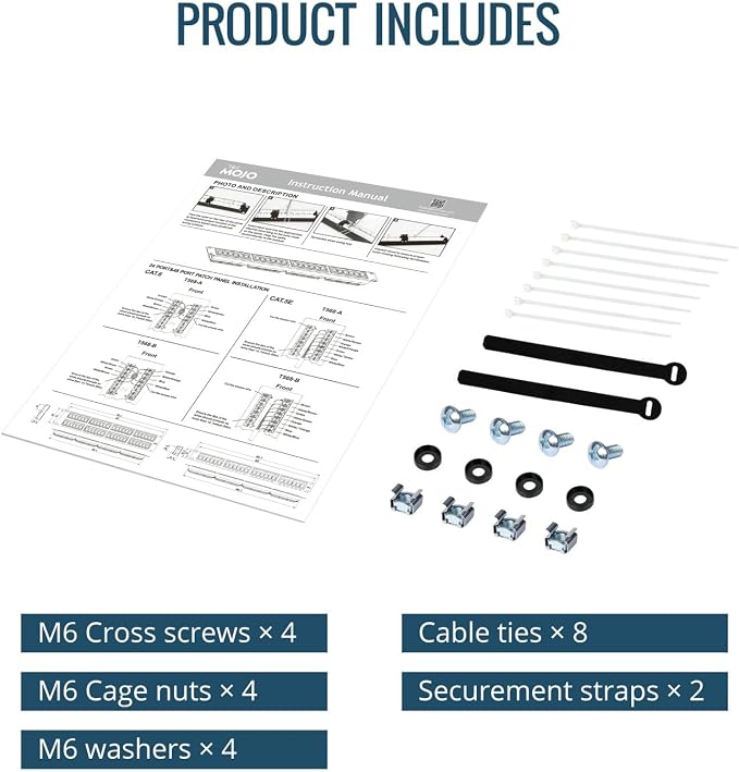 Tecmojo 24 Port Patch Panel, Cat6 Patch Panel, 1U Patch Panel, Network Patch