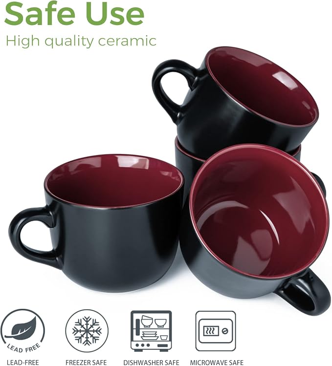 AmorArc 24 oz Soup Mugs with Handles, Jumbo Ceramic Bowls Mugs Set with handles
