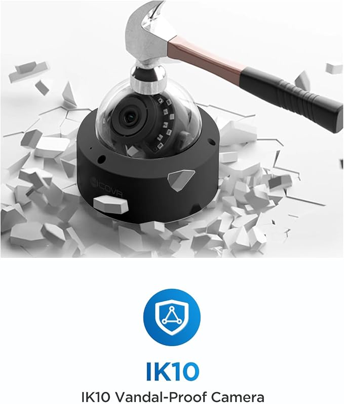 4COVR NVR Security Camera System, 6X 8MP IK10 Vandal-Proof Commercial Wired PoE