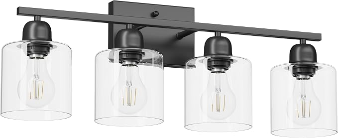 Modern 4 Light Bathroom Light Fixtures, 24 inch Black Vanity Lights