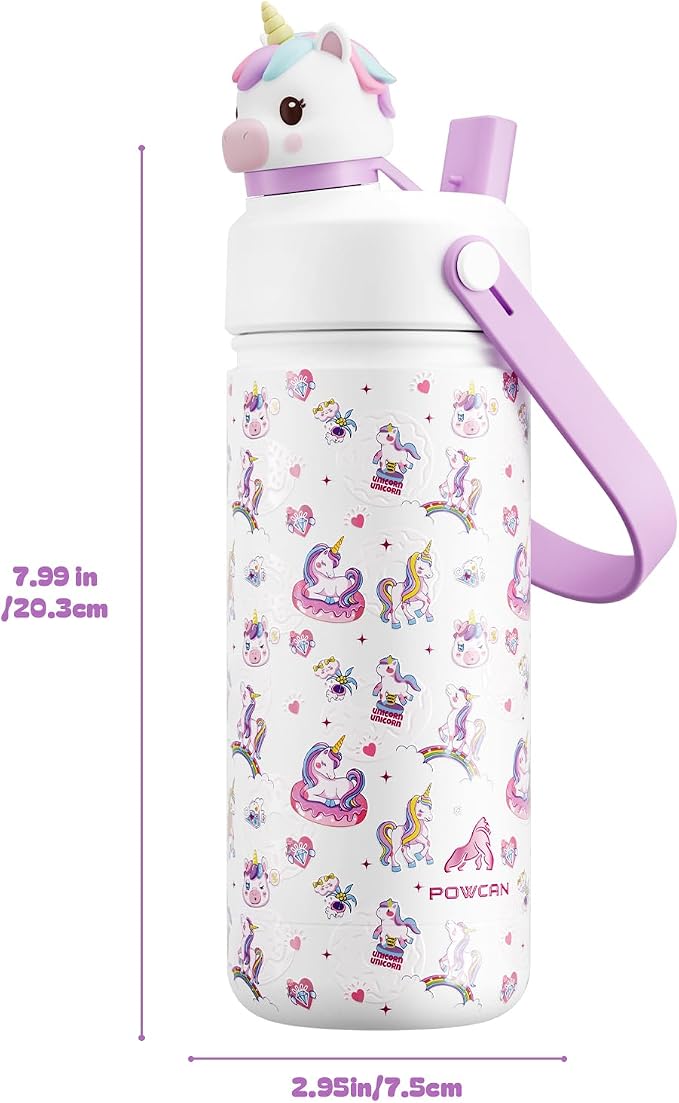 POWCAN Kids Water Bottle for School: 2-in-1 Straw Spout Lid