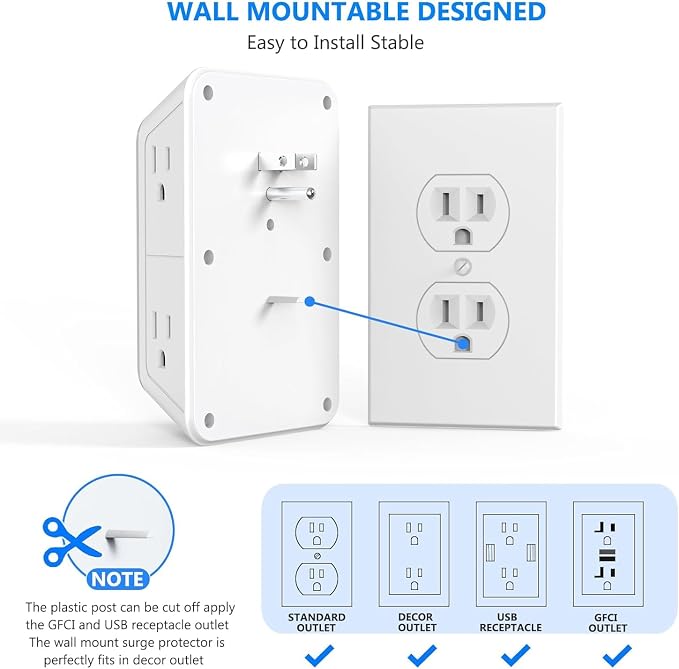 2 Pack Wall Charger, Surge Protector 6 Outlet Extender Multi Plug Wall Outlets
