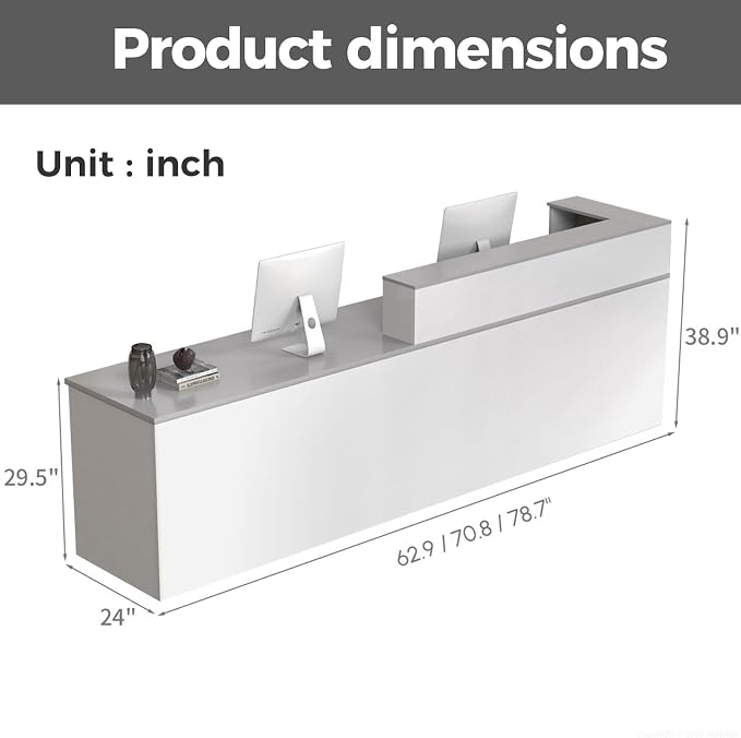 Reception Desk with Counter, Modern Front Desk Reception Counter with Keyboard