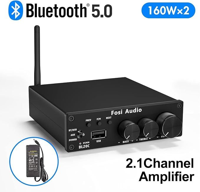 Fosi Audio BL20C Bluetooth 5.0 Stereo Audio Receiver Amplifier 320 Watts 2.1 CH