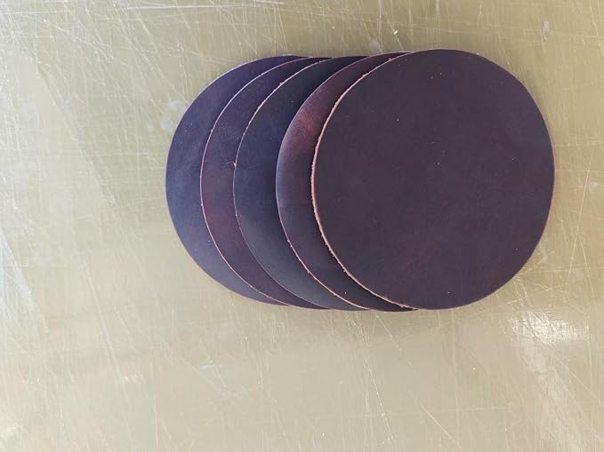 Full Grain Genuine Leather, Oil Wax Brown, 11cm Circular Coasters 5 pcs |