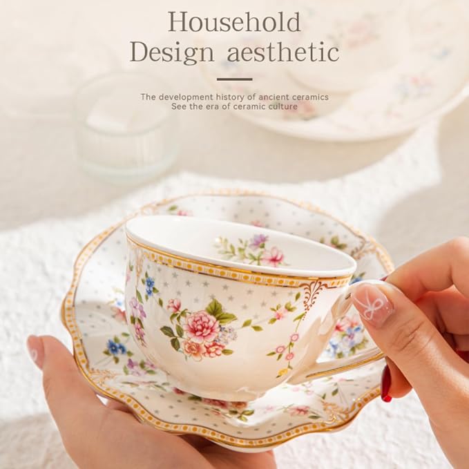 6 oz Vintage flower Ceramic cup and 6" saucer set