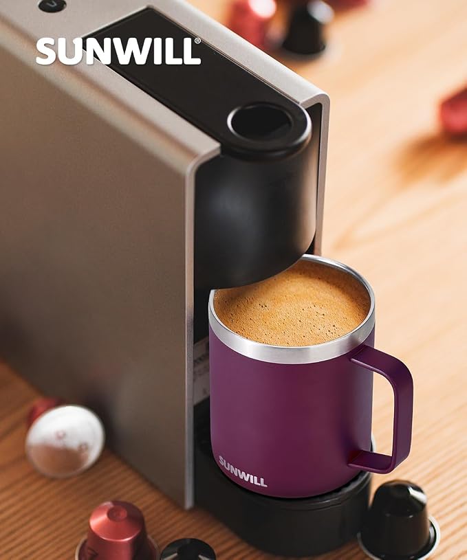 SUNWILL Travel Coffee Mug with Lid, Insulated Tumbler with Handle, 14 oz