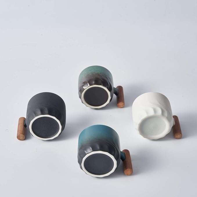 Ceramic Espresso Cups with Wooden Handle Espresso Shot Cups Ceramic Tea Cups