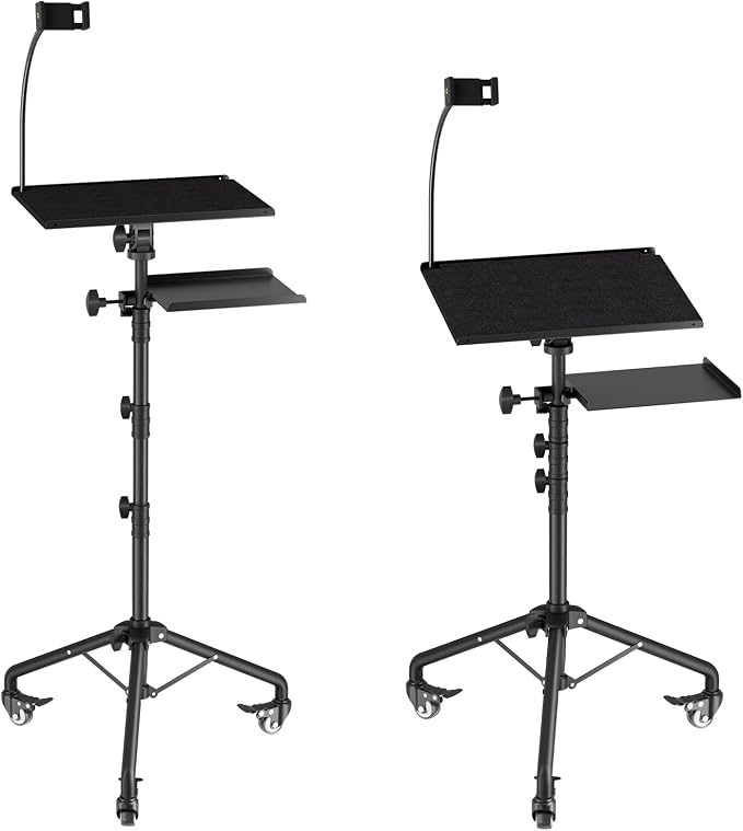 Projector Tripod Stand with Wheels, Portable Laptop Floor Support with Mouse