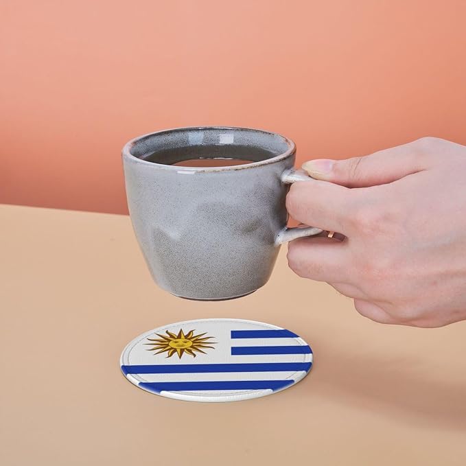 6 Pack Uruguay Flag Leather Coaster