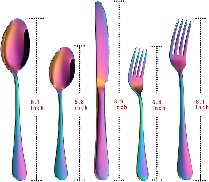 VANDBAO Rainbow Flatware Cutlery Silverware Set 20 Pieces, Stainless Steel