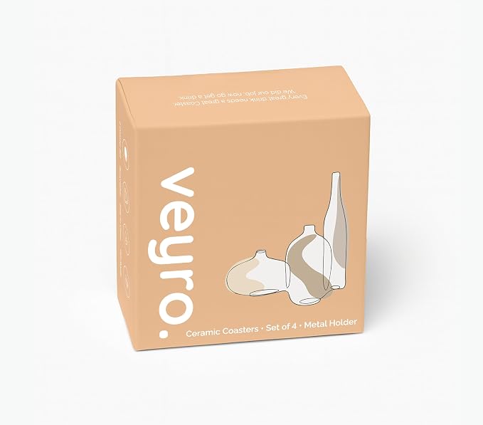 VEYRO Ceramic Coasters Set of 6 or 4 – Absorbent Stone Drink Coasters