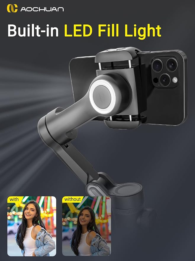 Gimbal Stabilizer for Smartphone, LED Light OLED Screen 3-Axis Gimbal, Gesture