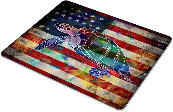 Square Mouse Pad Colorful Sea Turtle and National Flag-1, Gaming Mouse Pads