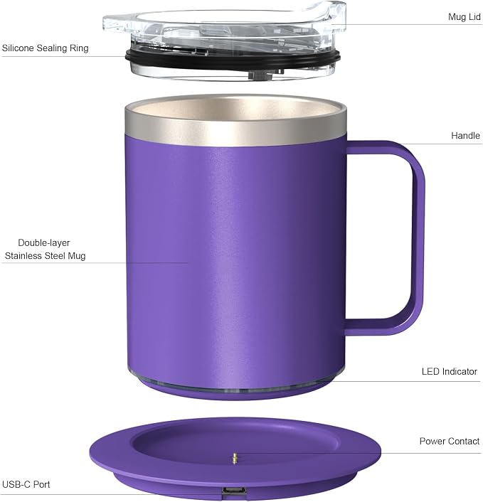 Coffee Warmer with Mug Set, Self Heating Coffee Mug with USB Powered, 131°F
