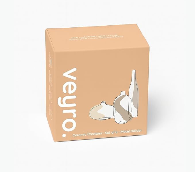 VEYRO Ceramic Coasters Set of 6 or 4 – Absorbent Stone Drink Coasters