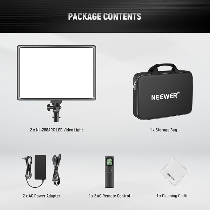NEEWER NL288 LED Video Light Panel, 45W 4800Lux 3200K-5600K CRI97+ Dimmable Bi