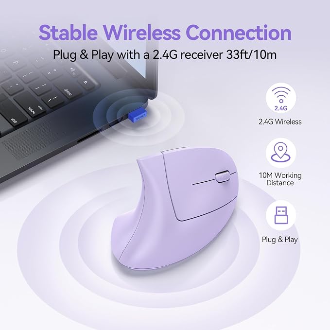 TECKNET Ergonomic Mouse Wireless, Rechargeable Mouse Wireless Silent
