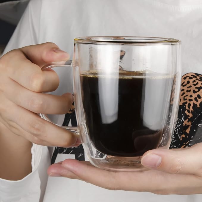 Glass Coffee Mug, Double Wall Insulated Glass Cup 12 Oz Heat-resistant Clear