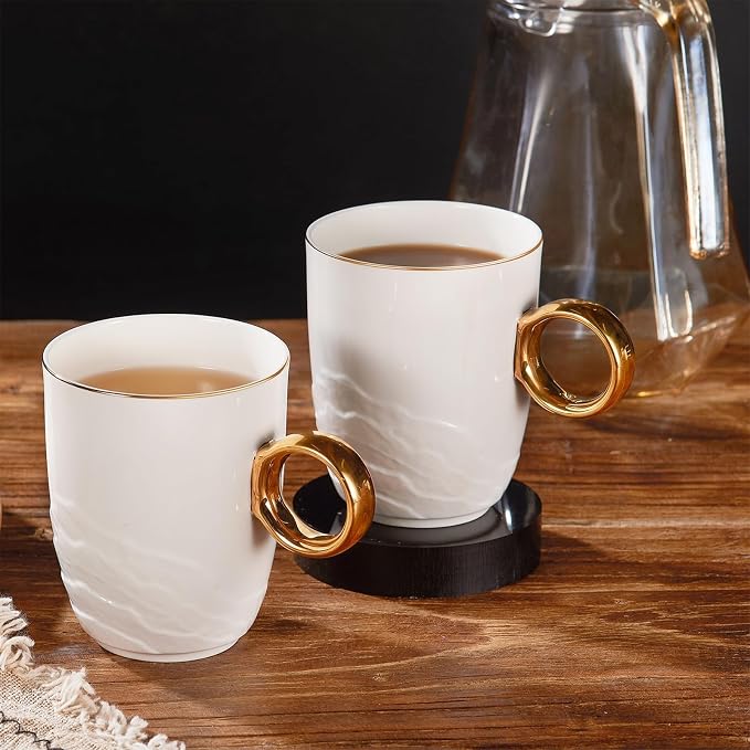 Chulan 12 oz Fine Bone China White Coffee Mugs