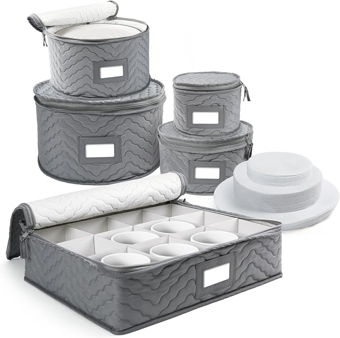 LotFancy China Storage Containers, Quilted 5-Piece Set, Tea Cup and Saucer