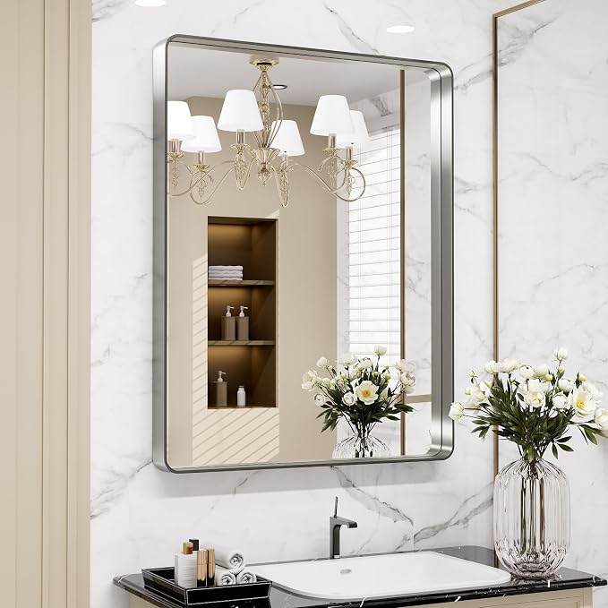 22X30 Inch Brushed Nickel Bathroom Mirror