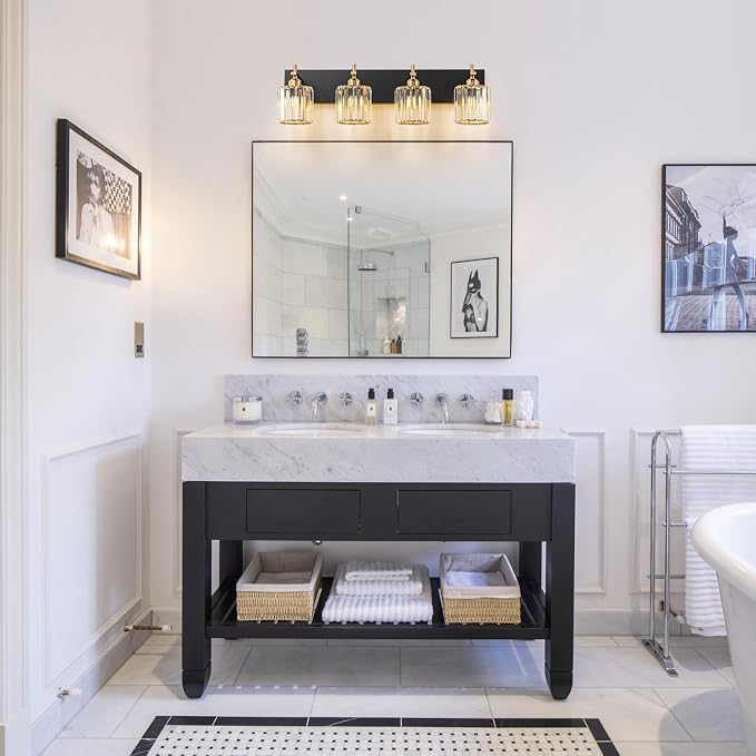Black Gold Crystal Bathroom Vanity Light