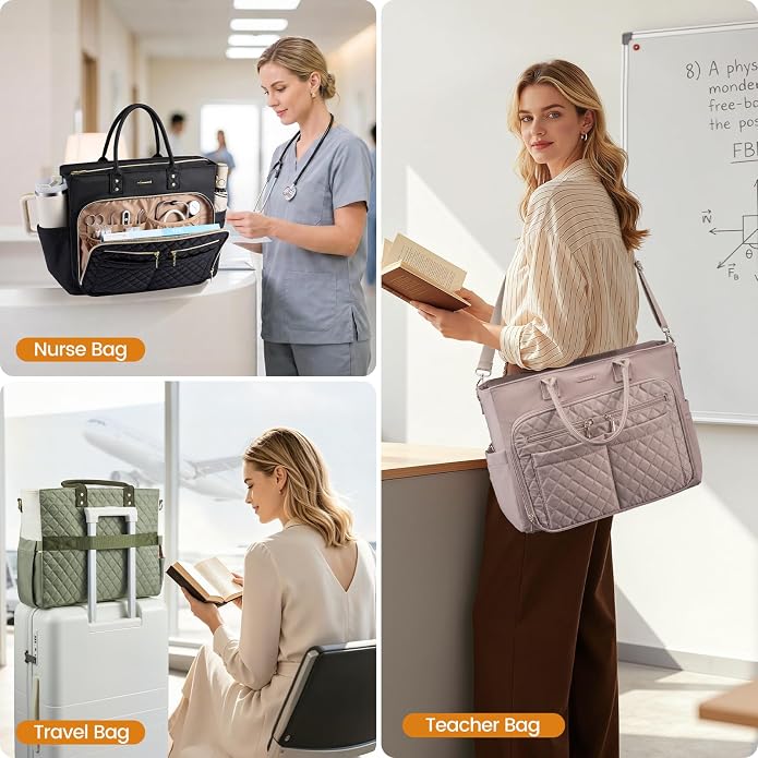 LOVEVOOK Tote Bag for Women, Teacher Nurse Work Laptop Bag, Quilted Bible