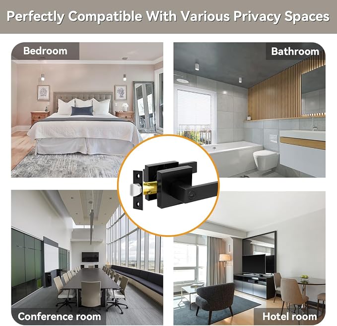 Privacy Door Levers, 4 Pack Matte Black Door Handles Bed and Bath Door