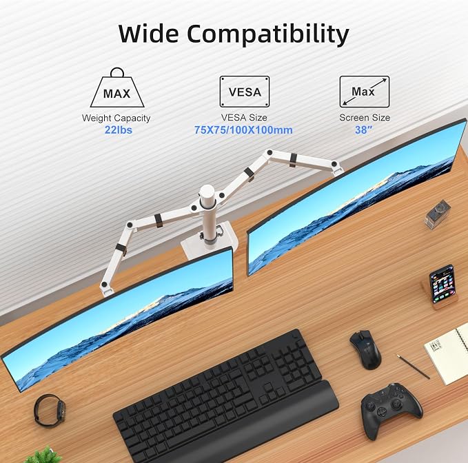 Suptek Dual Monitor Desk Mount, Adjustable Dual Monitor Arm