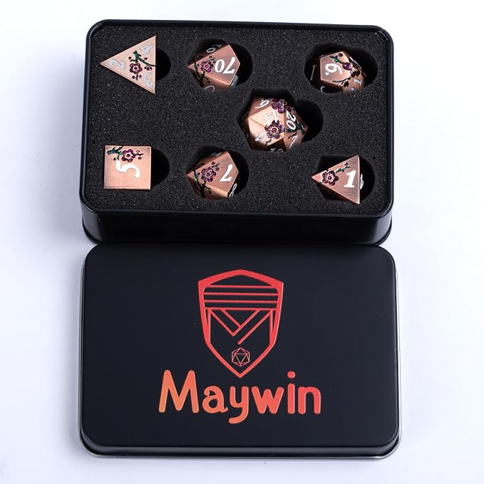 Purple & Red DND Metal Dice, Pathfinder