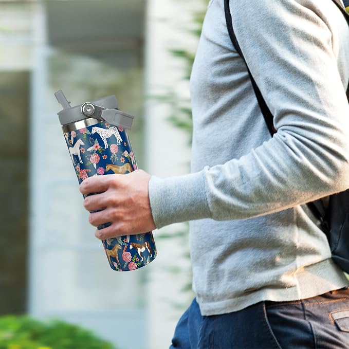 30 oz Horse Tumbler with Handle and Flip Straw, Vacuum Insulated Water Bottle