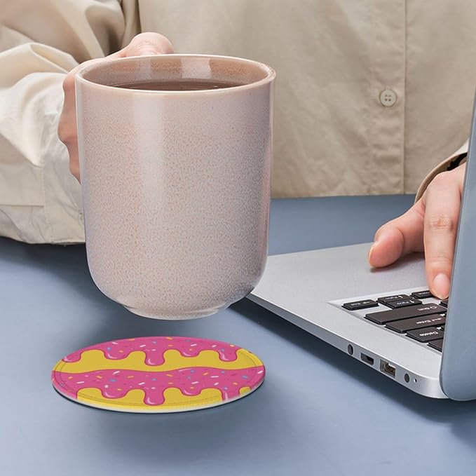 Pop Art Sweet Donut Leather Coasters Set of 6