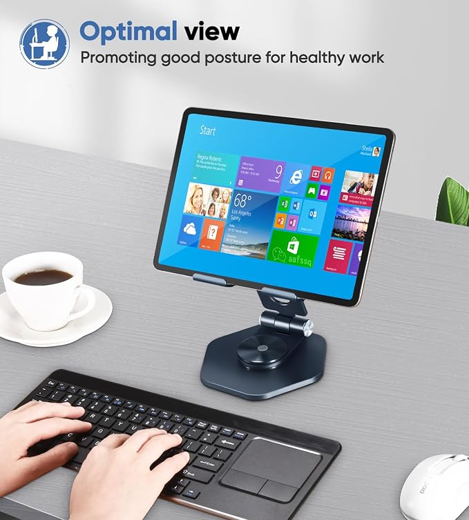 Foldable Aluminum Tablet Stand for Desk, 360° Swivel iPad & Tablet Holder –