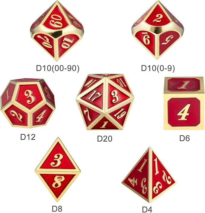 Ruby Red DND Metal Dice, DnDnD 7PCS Metallic D&D Dice Set